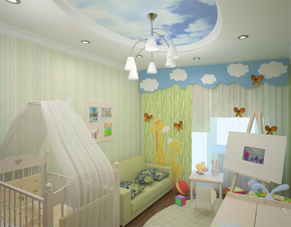 Потолки в детской комнате - фото